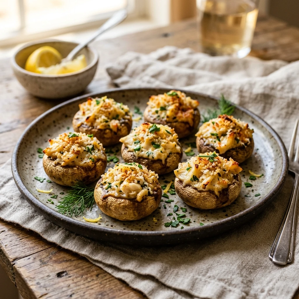 Crab and Cream Cheese Stuffed Mushrooms