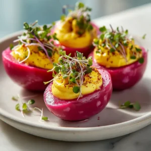 Pink Pickled Deviled Eggs