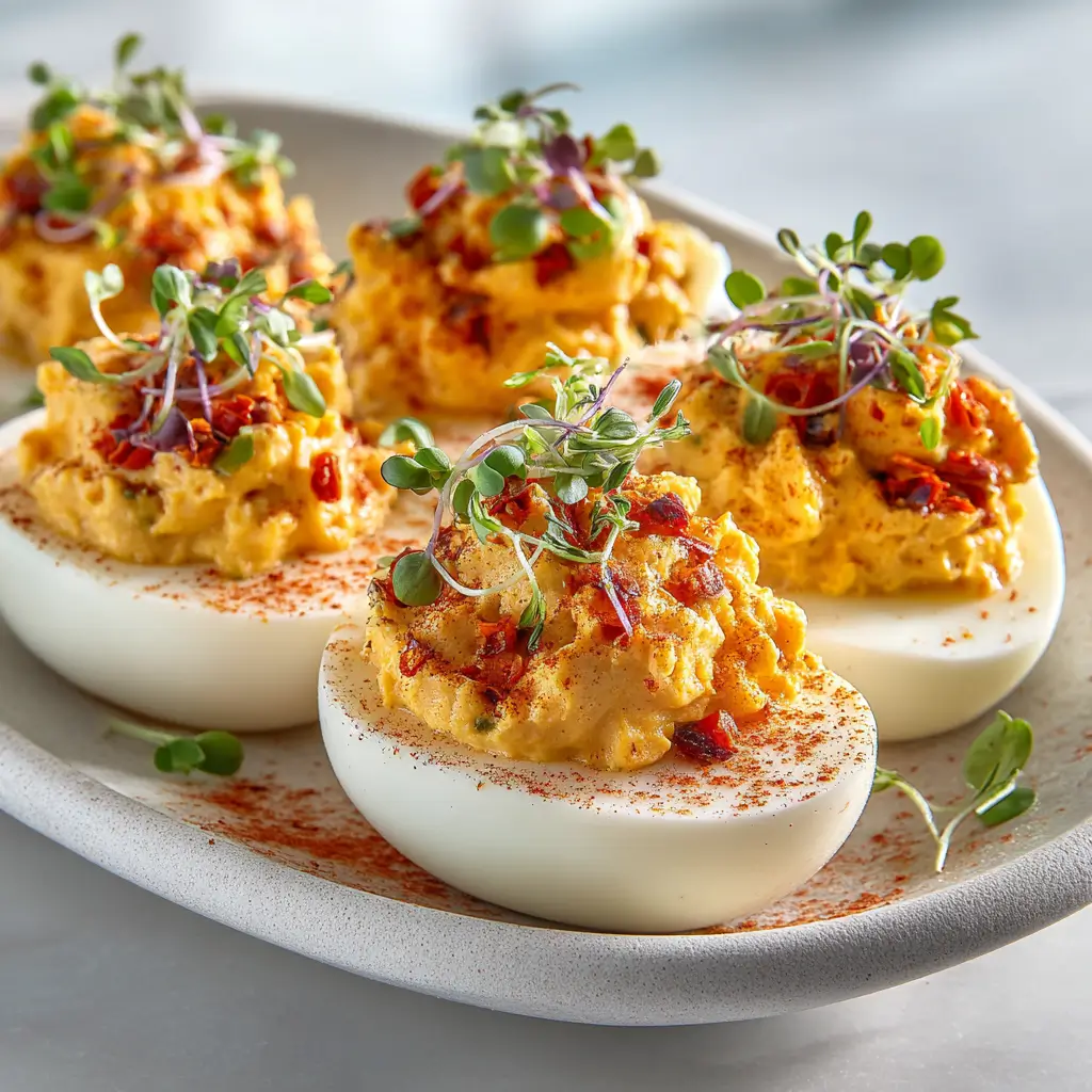 Spicy Chili Garlic Deviled Eggs