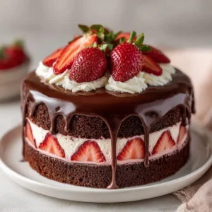 Irresistible Strawberry Chocolate Shell Cake