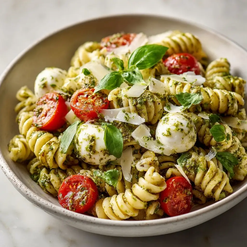 Light And Creamy Pesto Caprese Pasta Salad