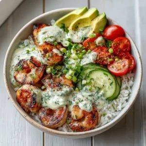 Quick Grilled Shrimp Bowls With Creamy Garlic Sauce