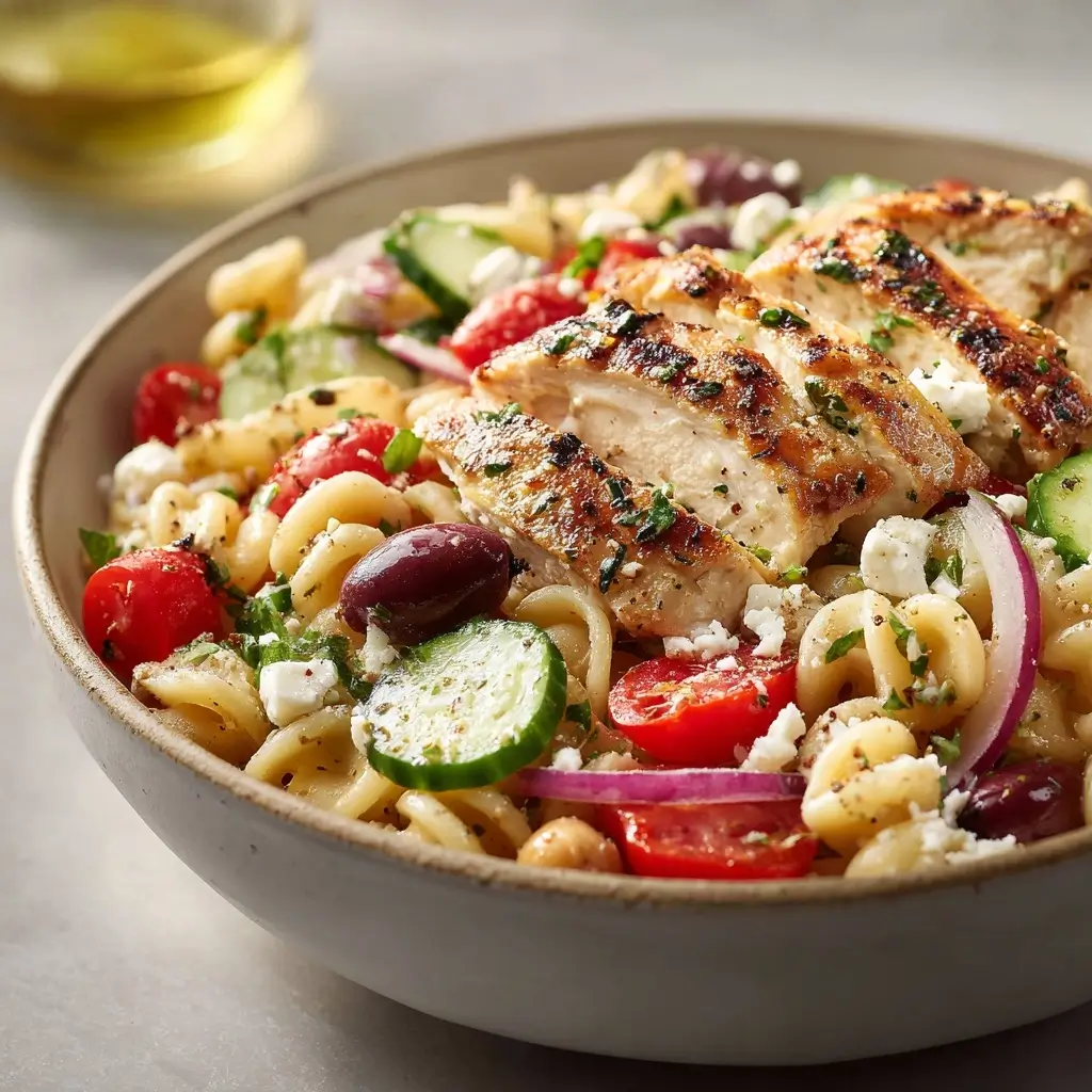 Quick High Protein Greek Pasta Salad