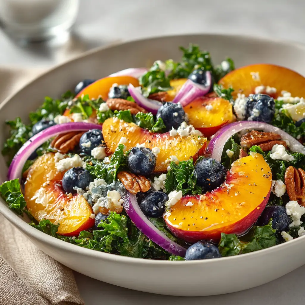 Summer Peach Blueberry Kale Salad