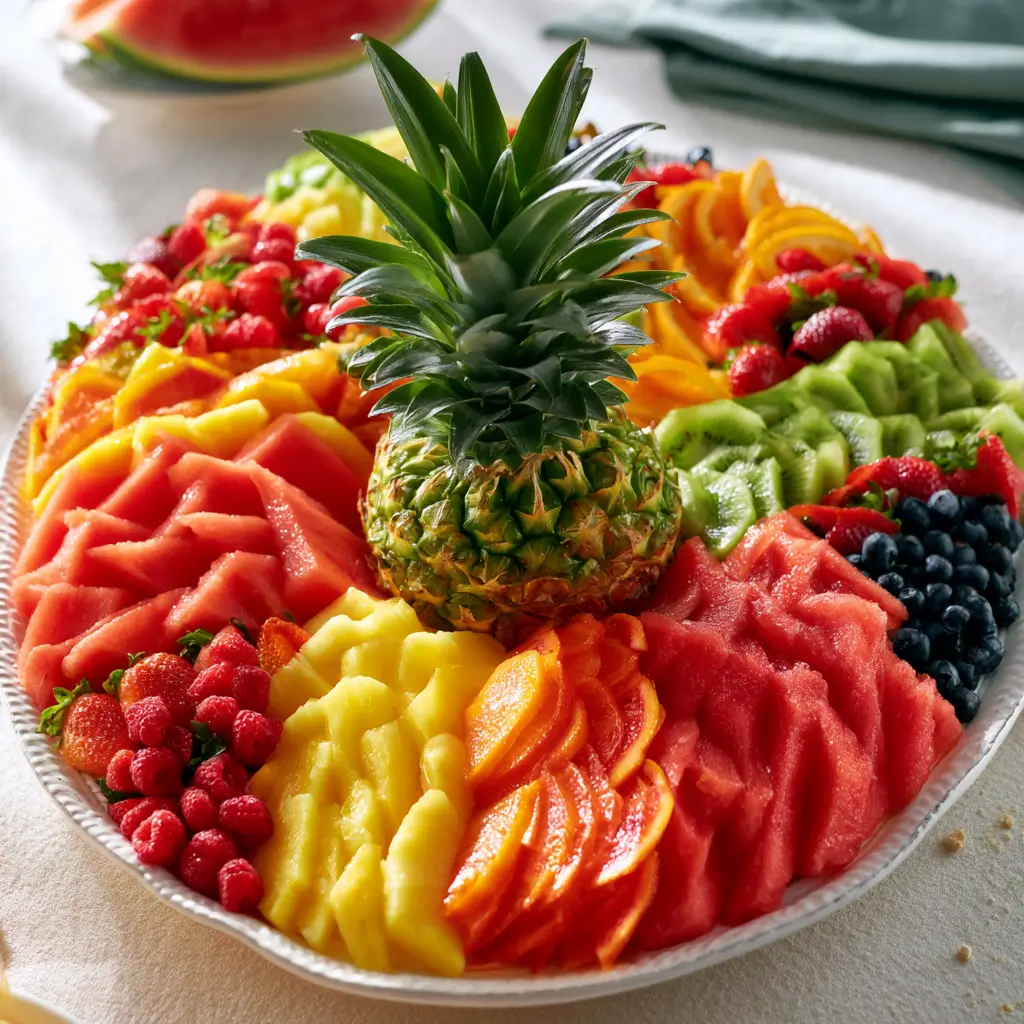 Fruit Platter With Pineapple Centerpiece And Watermelon Wedge