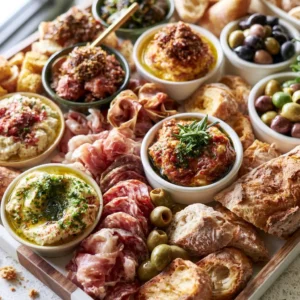 Grazing Table With Bread Dips And Cured Meats