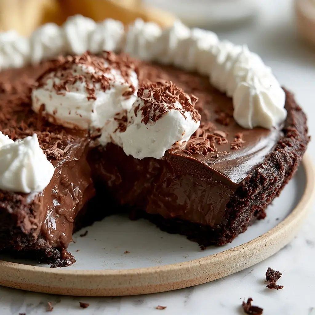 Homemade Chocolate Pudding Pie With Brownie Crust