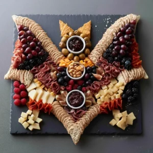 Bat Shaped Charcuterie Board Idea For Halloween