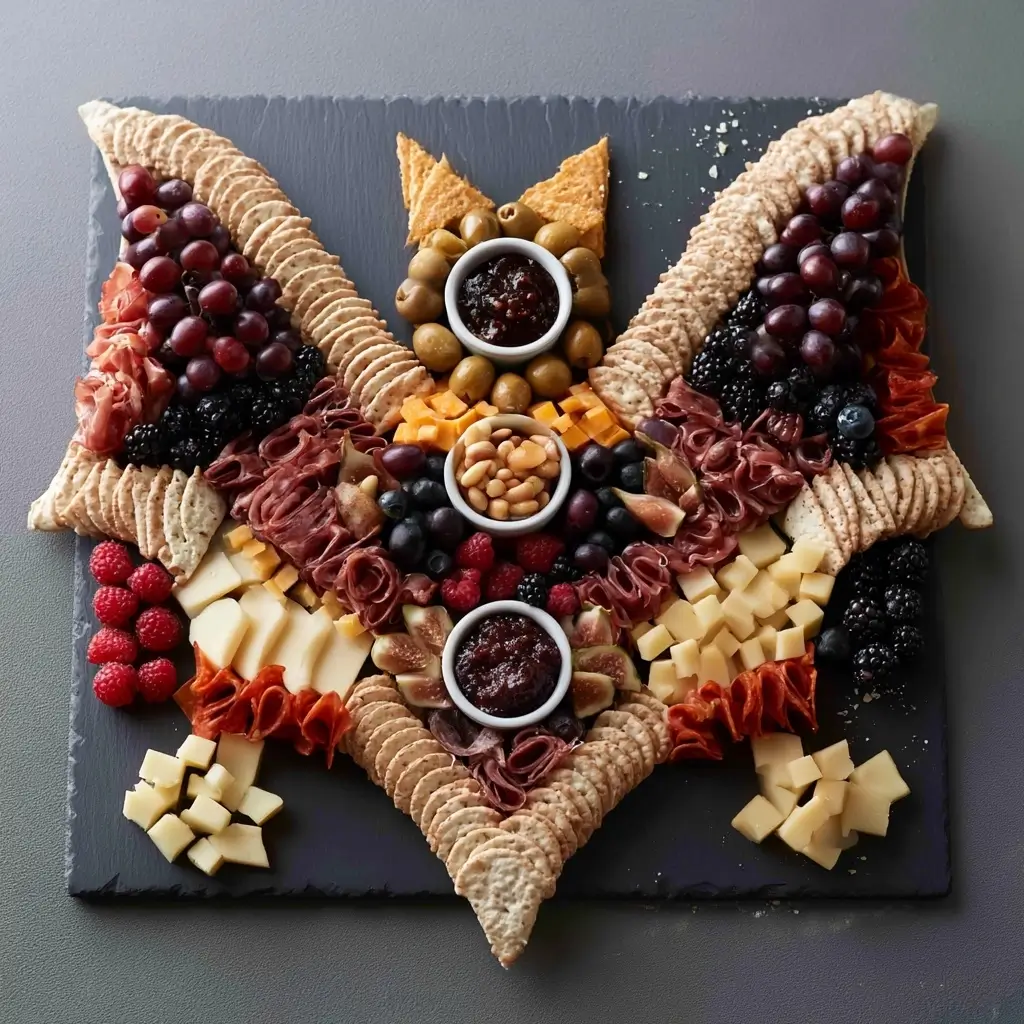 Bat Shaped Charcuterie Board Idea For Halloween
