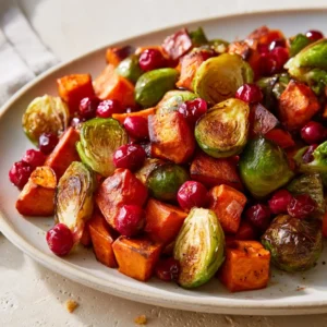 Cranberry Roasted Sweet Potatoes & Brussels Sprouts