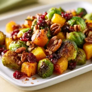 Roasted Butternut Squash And Brussels Sprouts With Pecans And Cranberries Recipe For Thanksgiving