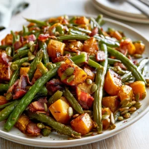 Roasted Green Beans And Butternut Squash With Bacon And Pumpkin Seeds | Thanksgiving Side Dish