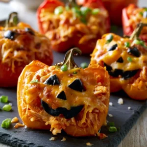Shredded Chicken & Rice Stuffed Peppers (halloween Style)