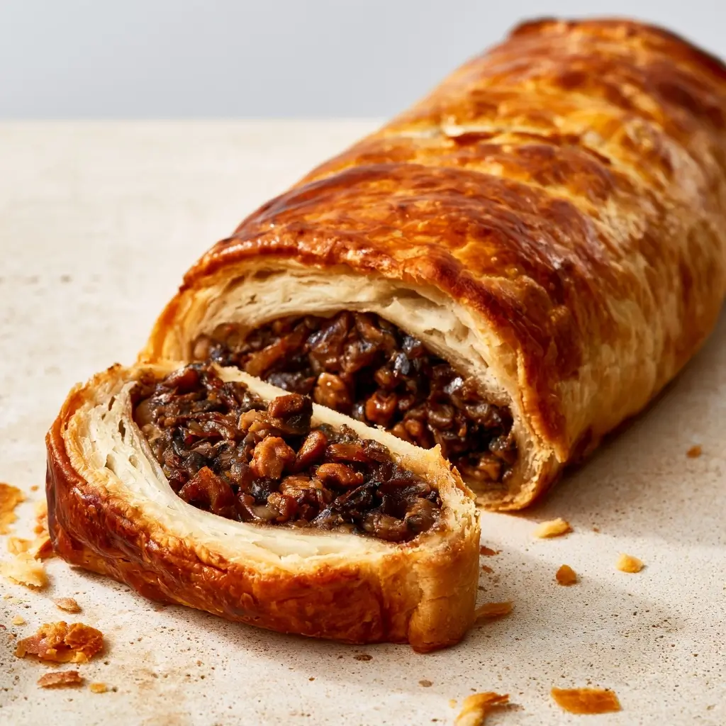 Walnut Mushroom Wellington With Caramelized Onions | Vegetarian Christmas, Meatless Main Dishes,