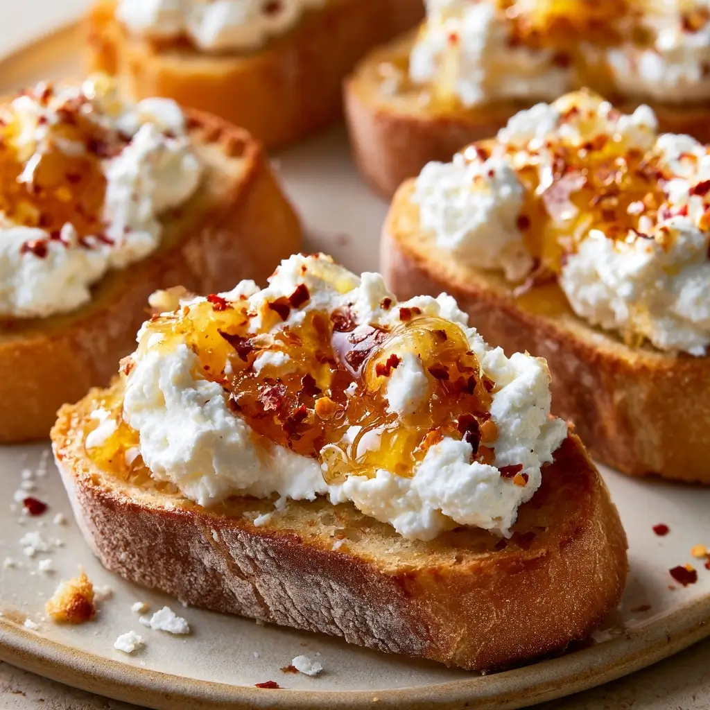 Whipped Feta Crostini With Hot Honey Appetizer For Thanksgiving & Holiday Parties