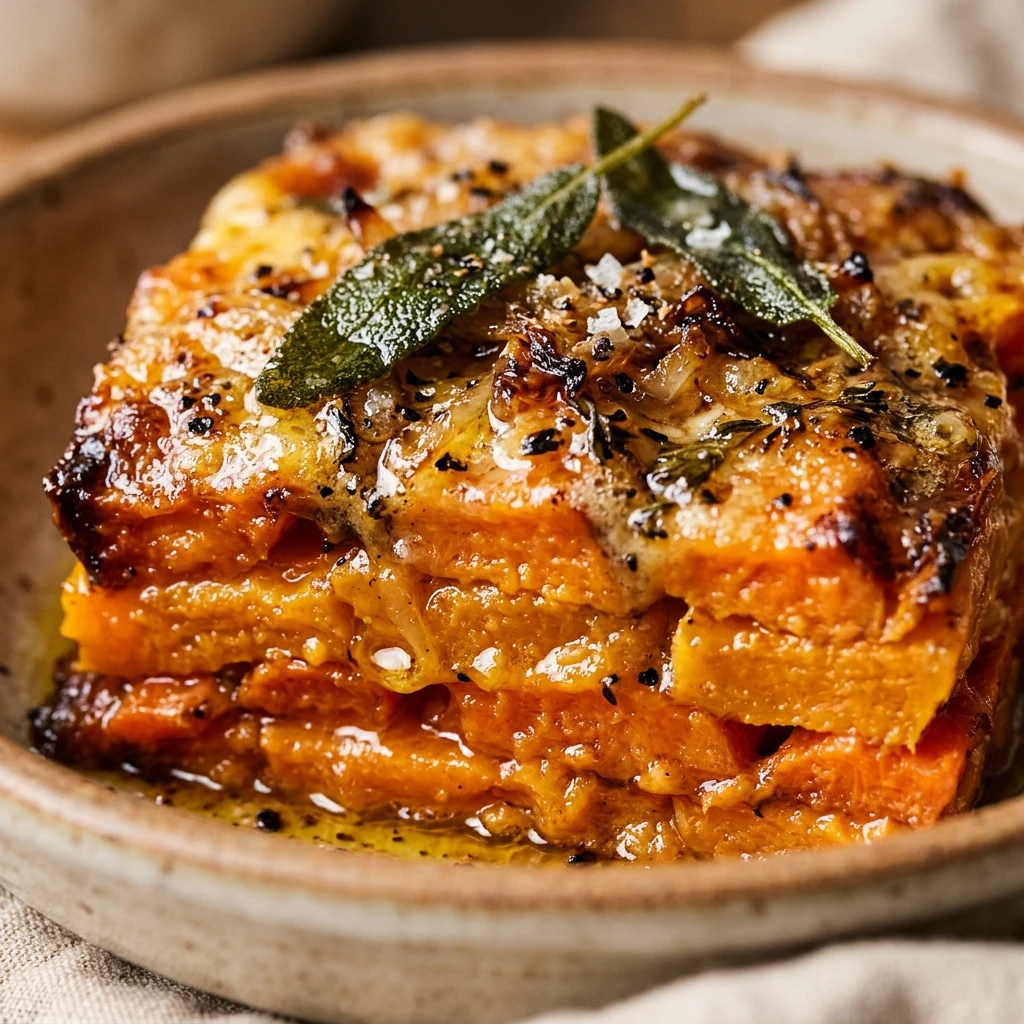 Layered Sweet Potato, Squash & Carrot Bake