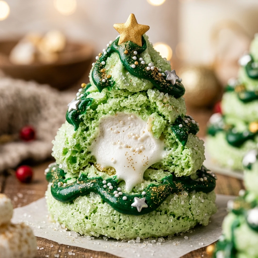 Mini Meringue Christmas Trees with Marshmallow Centers
